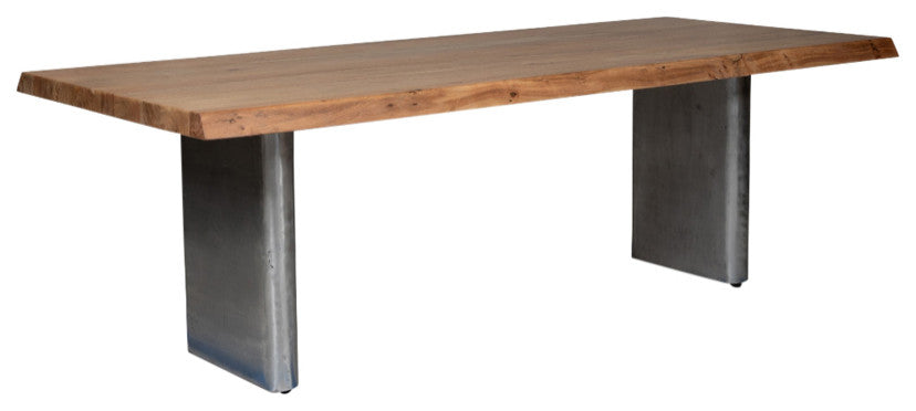 Brooks-Dining Table-Cast Slab Base-40"x79"-Teak Top-Antique Nickel