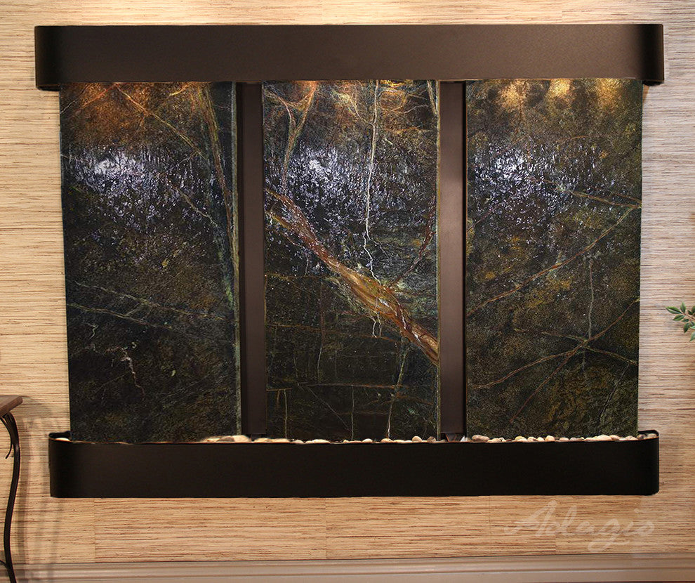 Deep Creek Falls Fountain, Green Marble, Blackened Copper, Round