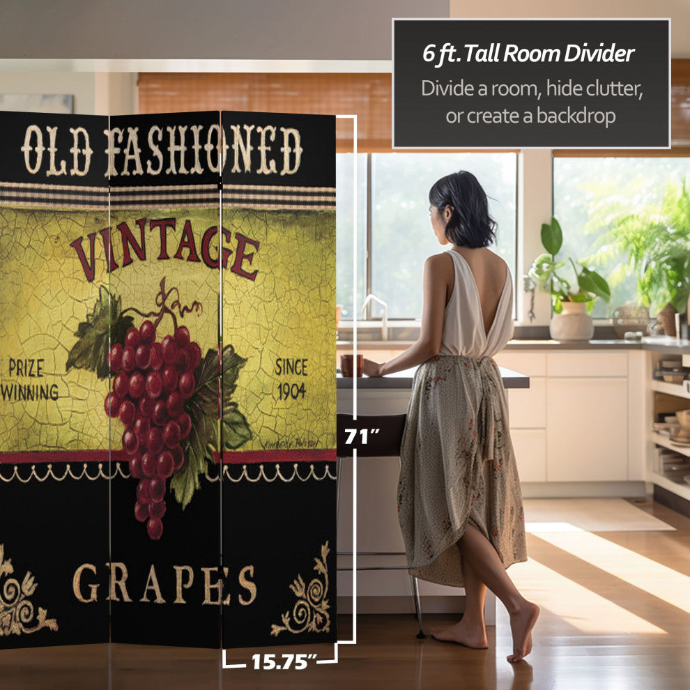 6' Tall Double Sided Grapes and Cherries Canvas Room Divider