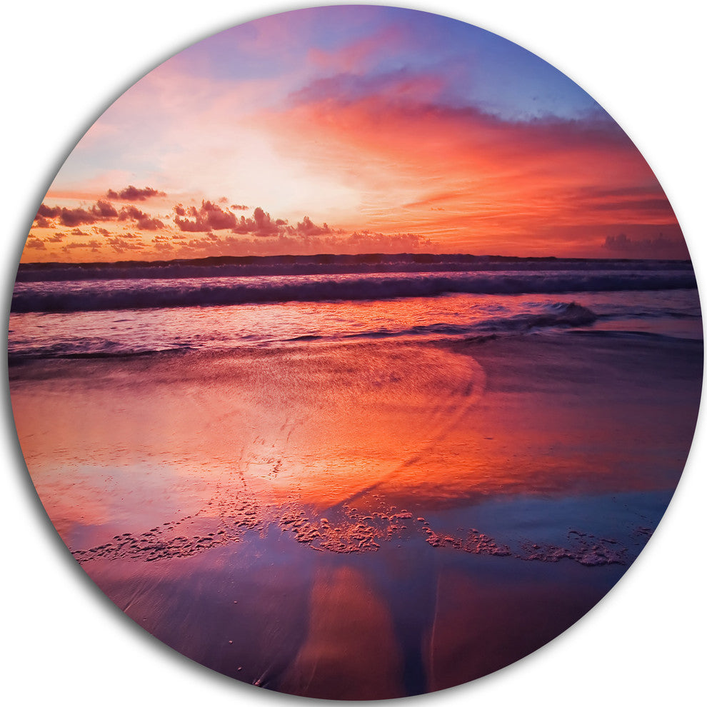 Colorful Tropical Beach With Clouds, Seashore Disc Metal Wall Art, 11"