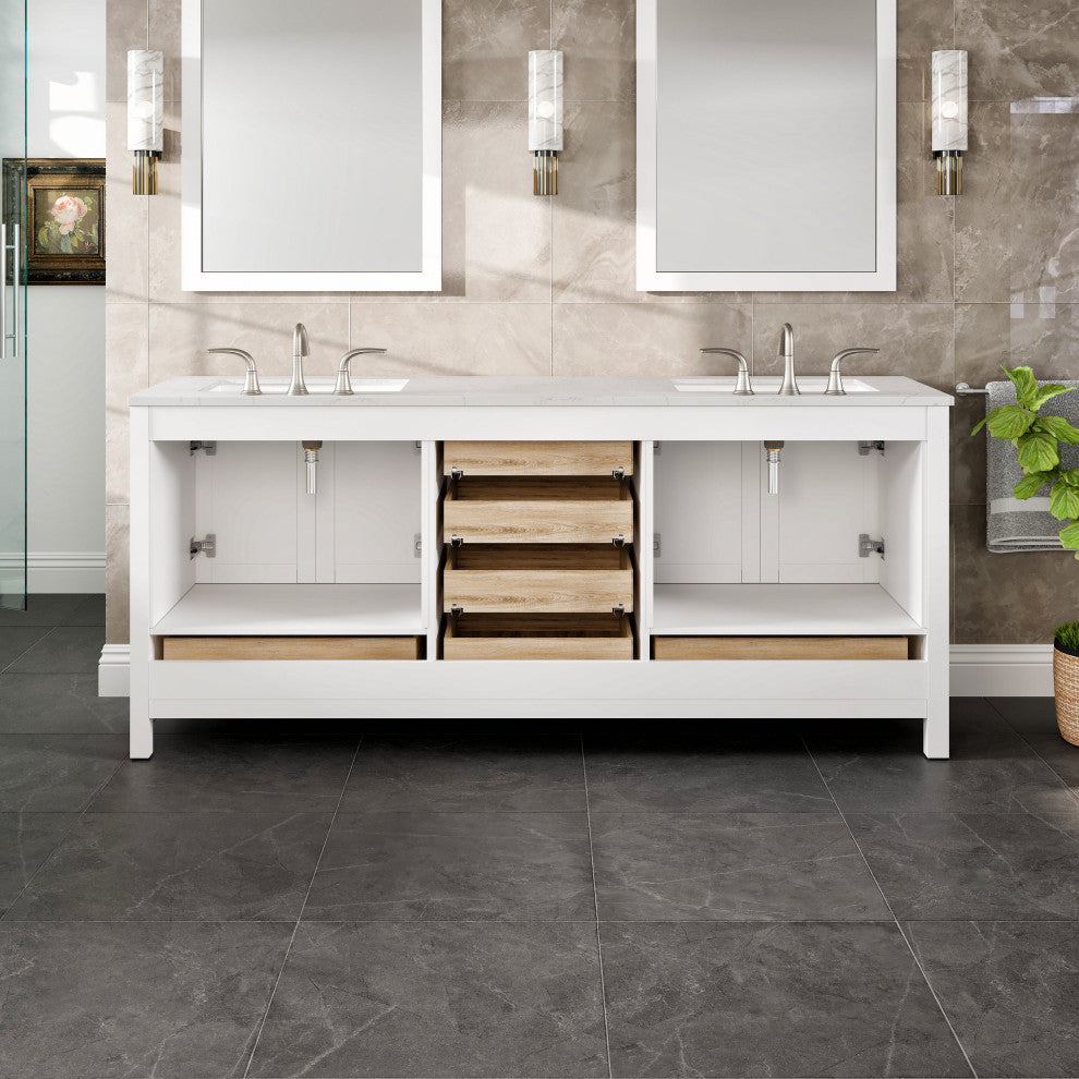 Eviva Aberdeen 78" White Double Sink, Quartz Top