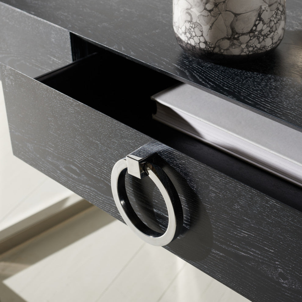 Safavieh Couture Maia 2-Drawer Lacquer Desk Black Cerused Oak