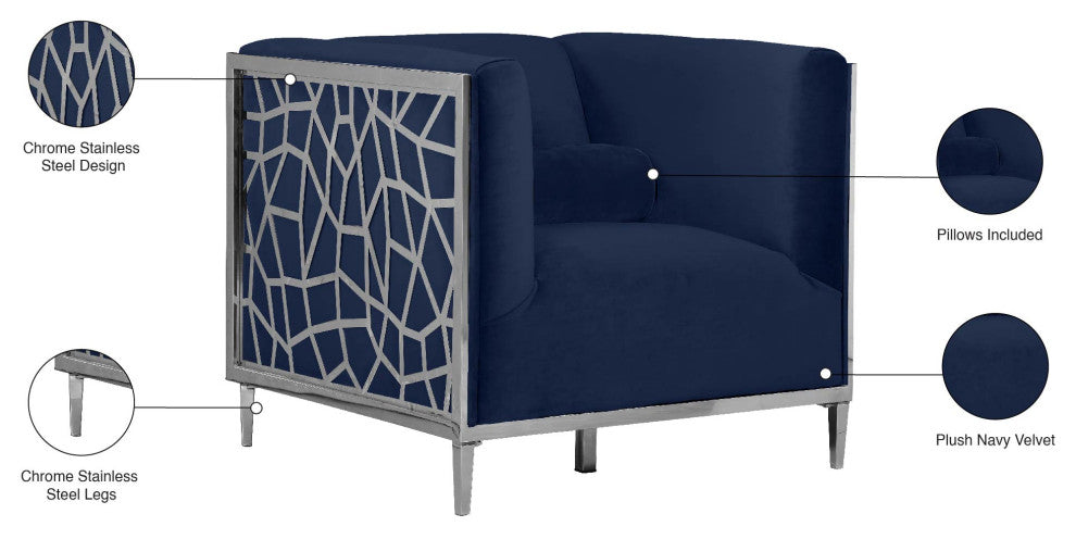 Opal Velvet Upholstered Chair, Navy