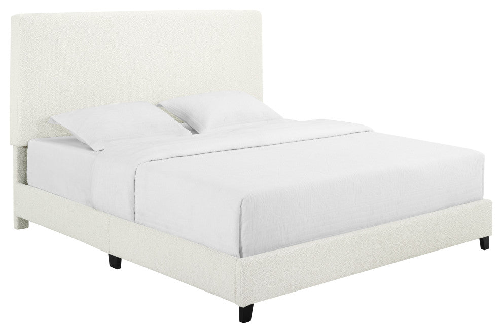 Legends Home King Size White Boucle Upholstered Platform Bed