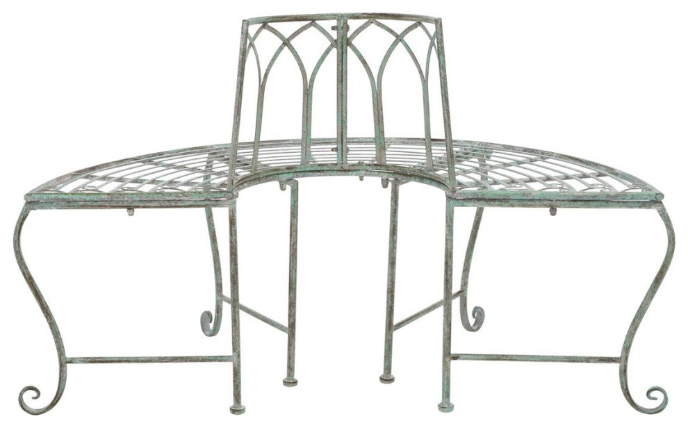 Safavieh Abia Wrought Iron 50" W Outdoor Tree Bench Antique Green