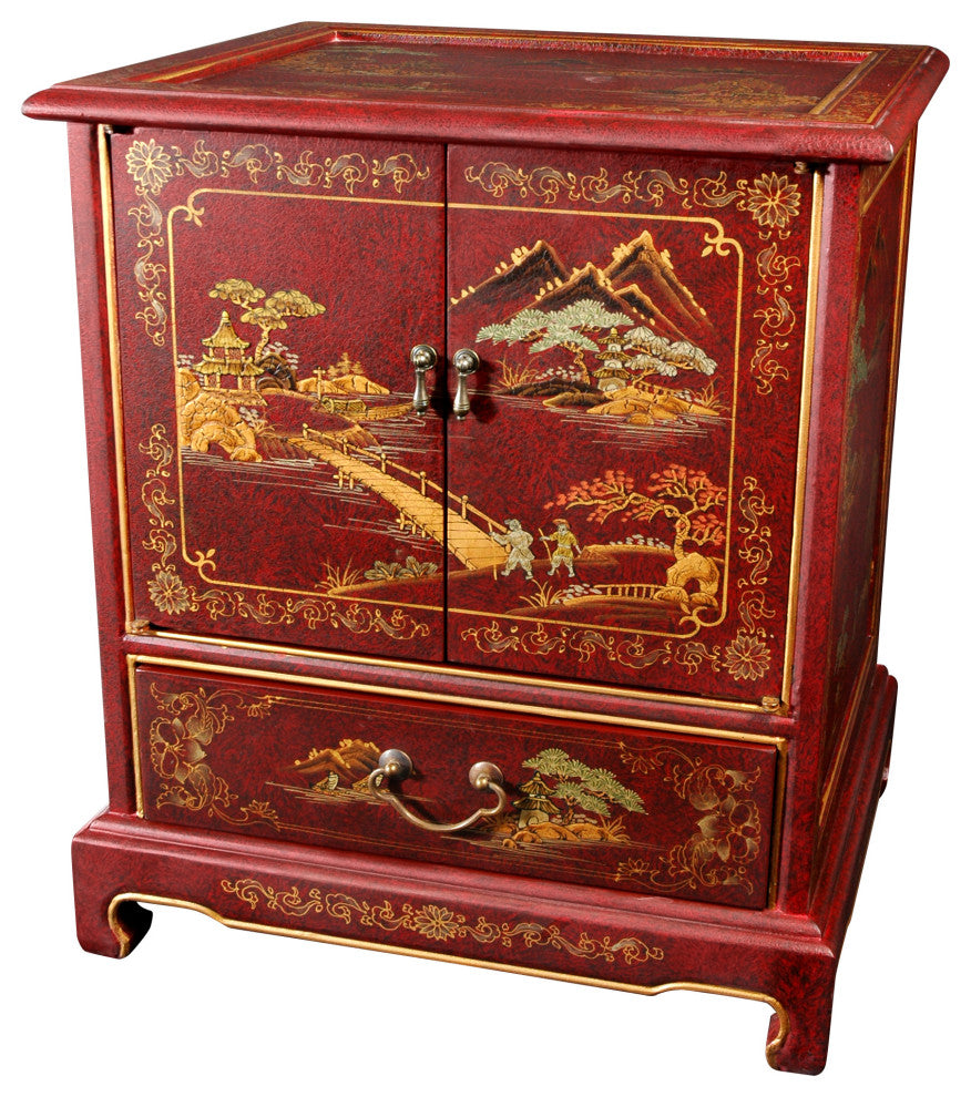 Japanese End Table, Red Landscape