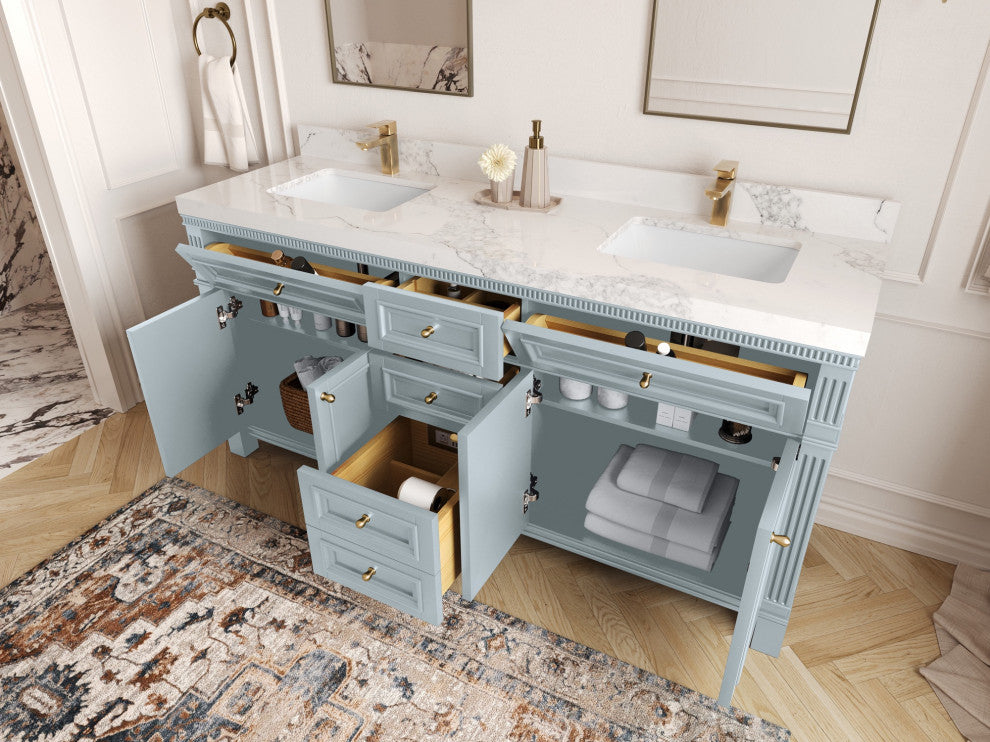 Paris 72" Double Sink Bathroom Vanity in Blue Heather 2" Empira Quartz