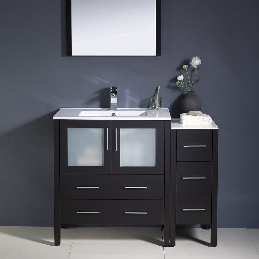 Torino 42" Espresso Modern Bathroom Vanity With Side Cabinet, FFT9151BN