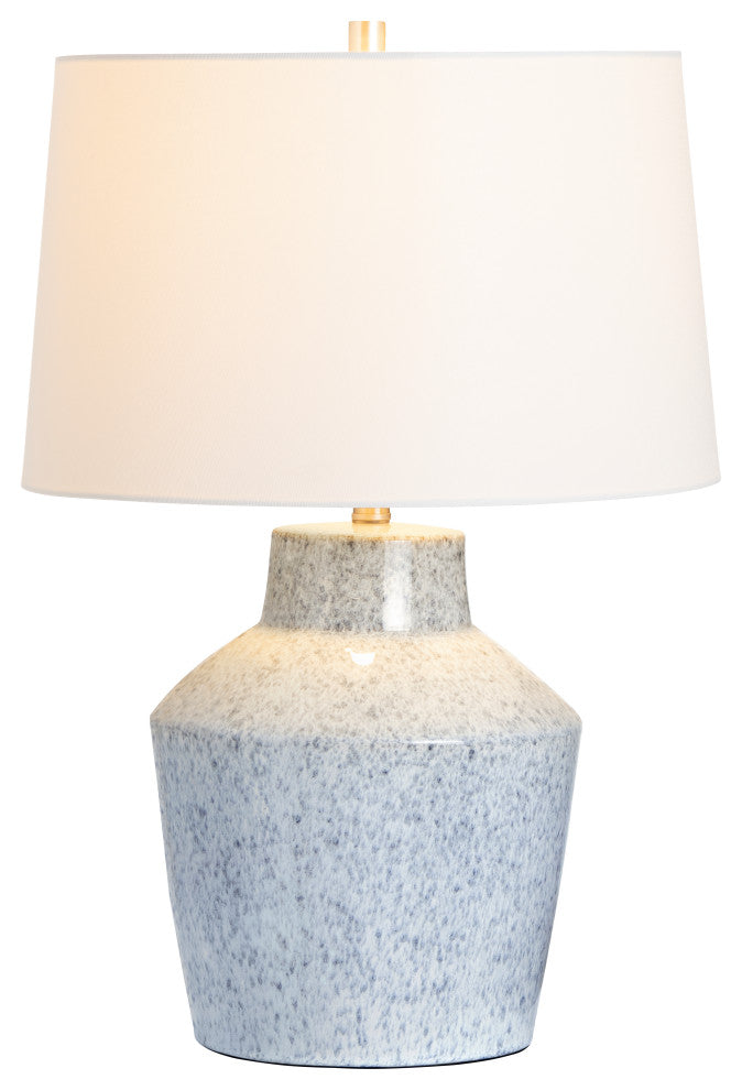 27"H Blue Ceramic Table Lamps With White Tapered Drum Shade