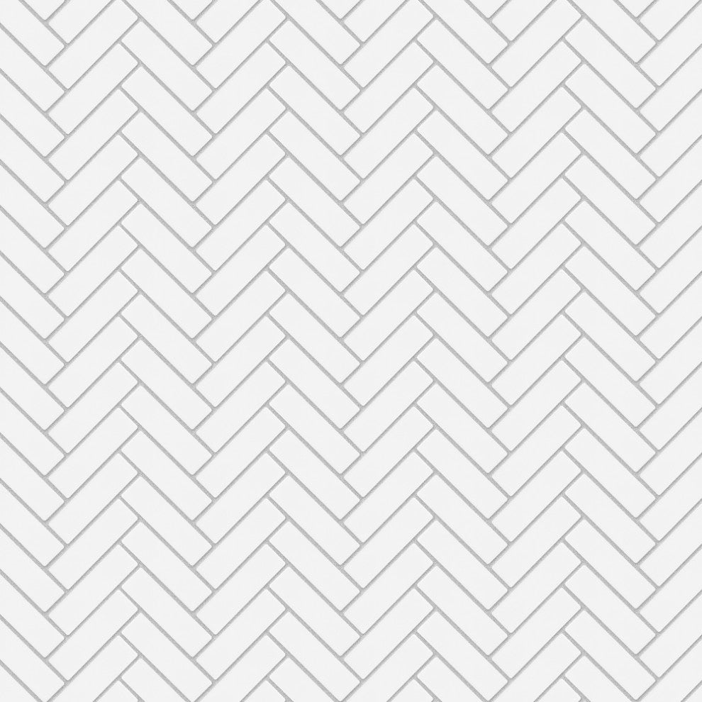 Metro Brick Herringbone Glossy White Porcelain Floor and Wall Tile