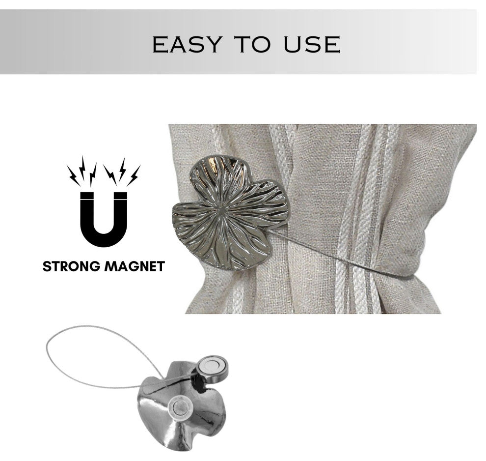 Magnetic Water Lily Curtain Tiebacks "“ Resin Floral Design, Graphite, Pack of 1