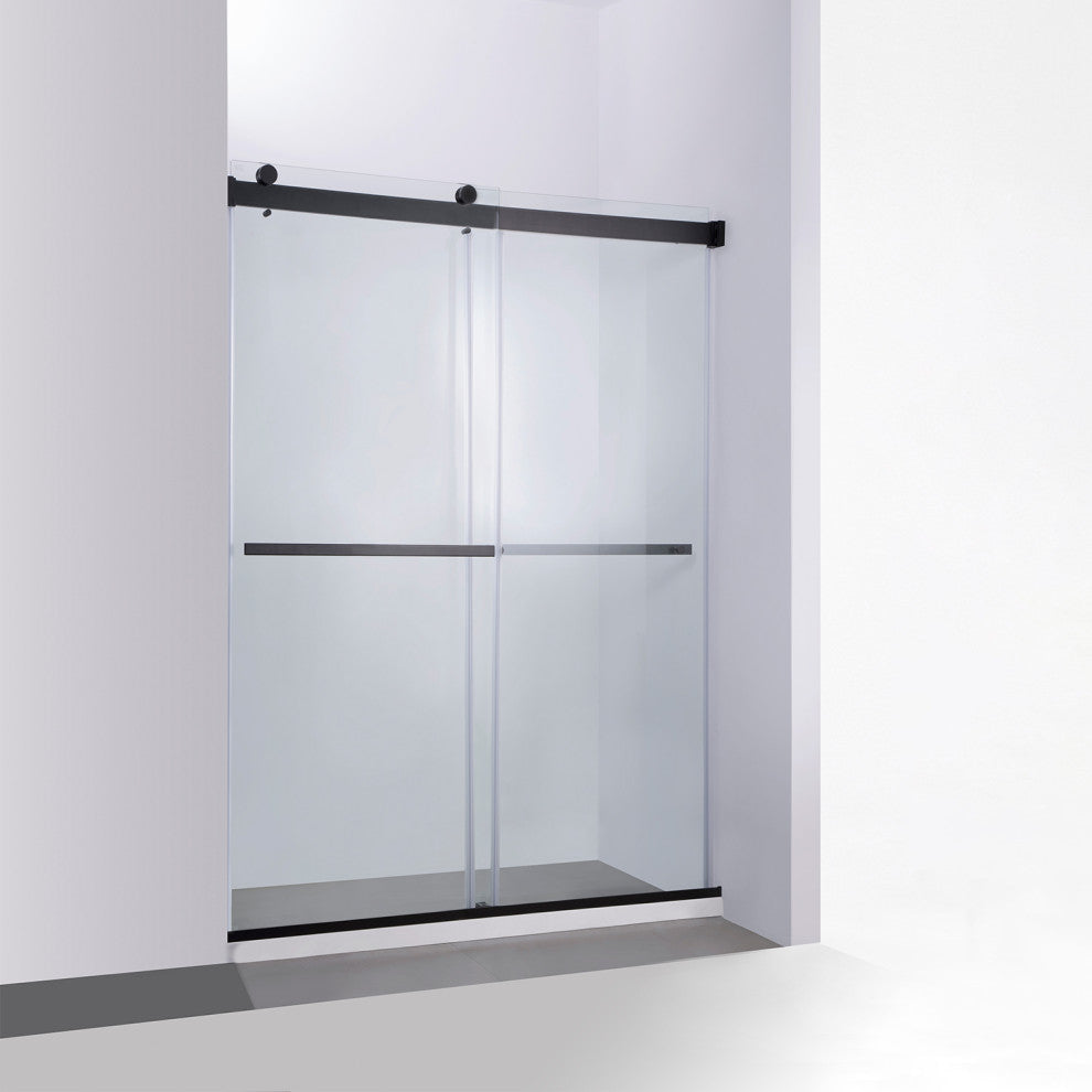 Spezia Double Sliding Frameless Shower Door, Matt Black, 56" W X 76" H