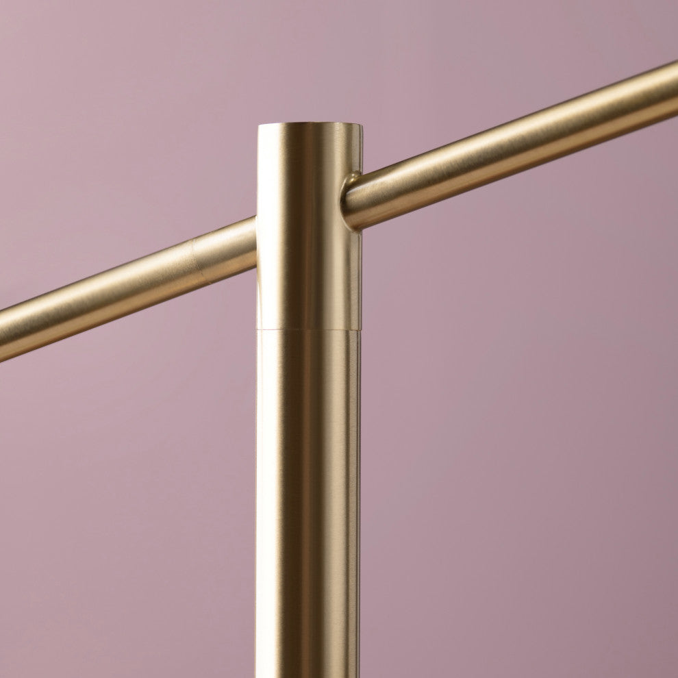 68.25"H Gold Steel Floor Lamp With White Linen Shade