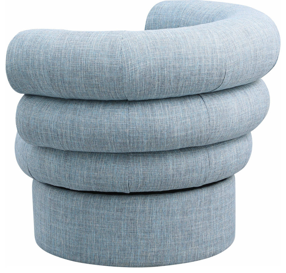 Valentina Linen Textured Fabric Upholstered Accent Swivel Chair, Blue