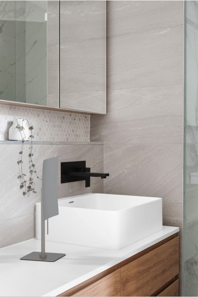 Minimalist Rectangular Free Standing Mirror Single-Sided With 3x, Chrome, Brushed Nickel