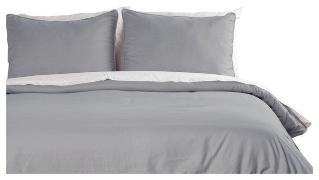 Lotus Home Water and Stain Resistant Duvet Cover Mini Set, Silver, Full/Queen