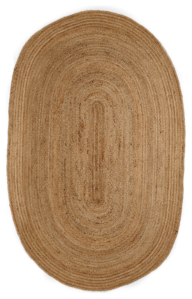 Kerala Natural Jute Rug, Natural and Brown, 6'x9' Oval