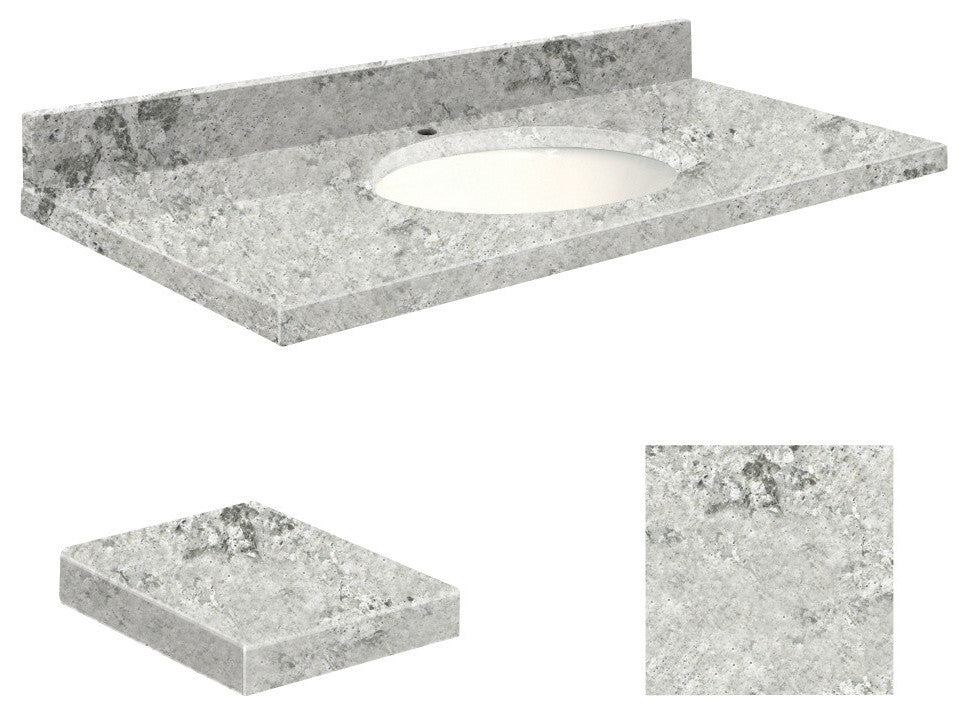 Quartz 25"x22" Vanity Top, White Bowl, Winter Wonder, Single Hole