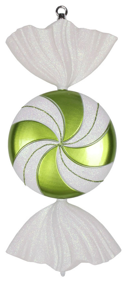 Vickerman 18.5" Flat Swirl Plastic Candy With Iridescent Glitter, Lime