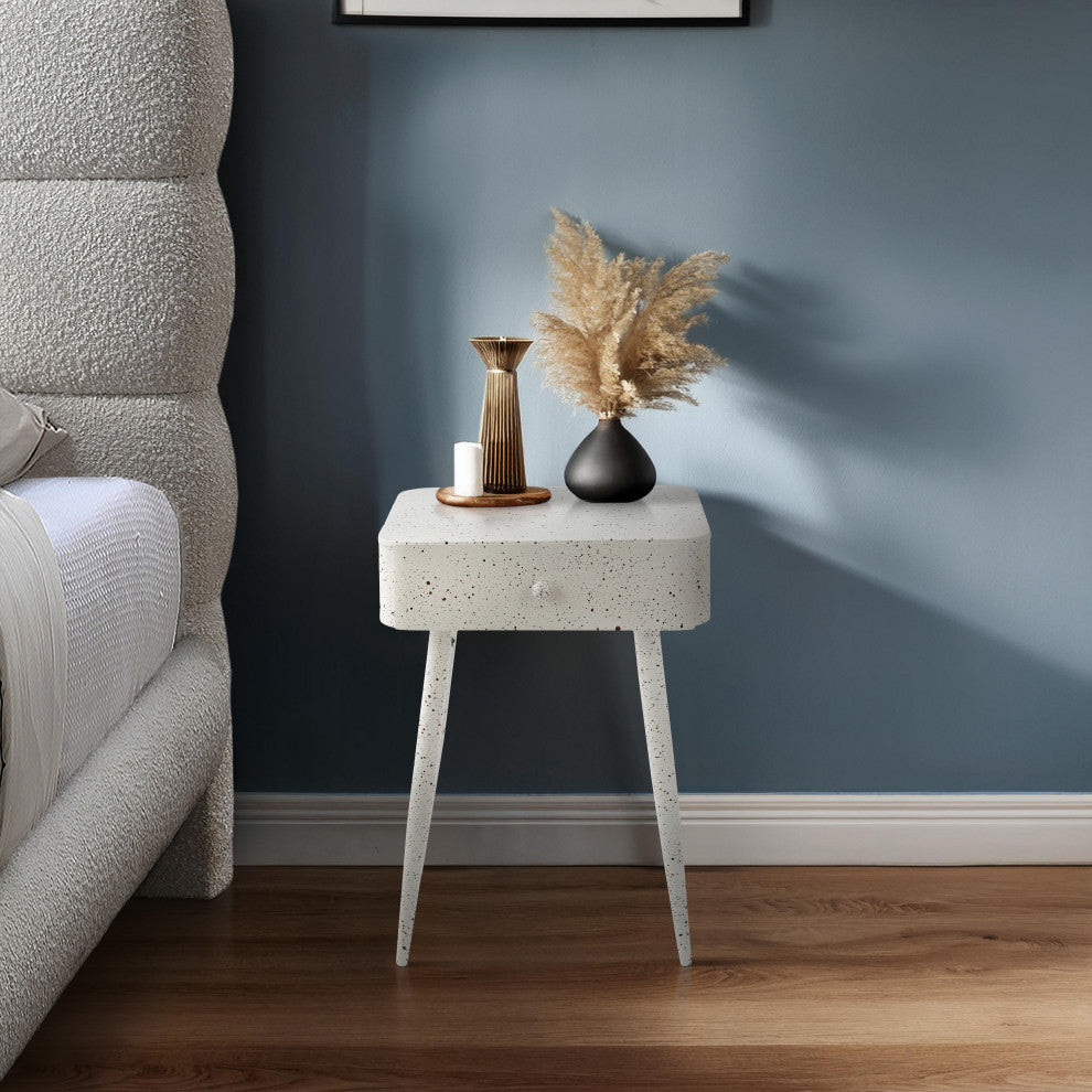 Rylan Iron Night Stand, White, Terrazzo