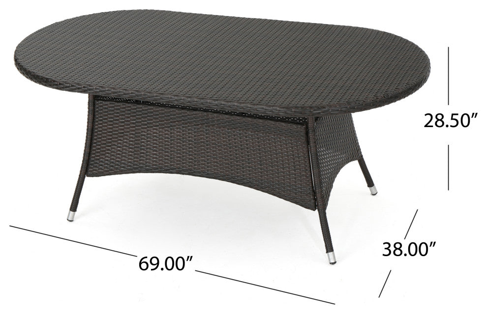 GDF Studio 7-Piece Kory Outdoor Multibrown Wicker Round Dining Set