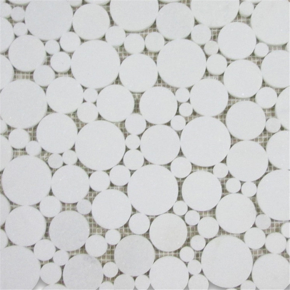 Thassos White Marble Bubble Round Paramount Mosaic Tile Polished, 1 sheet