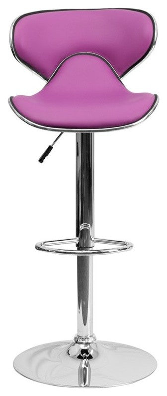 Estella Mid-Back Deep Curved Purple Vinyl Swivel Adjustable Barstool