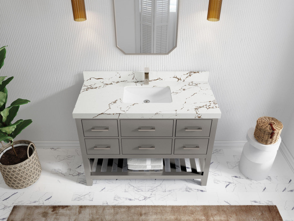 Parker 48 Single Sink Bath Vanity in Elephant Skin Gray  2" Viola Brown