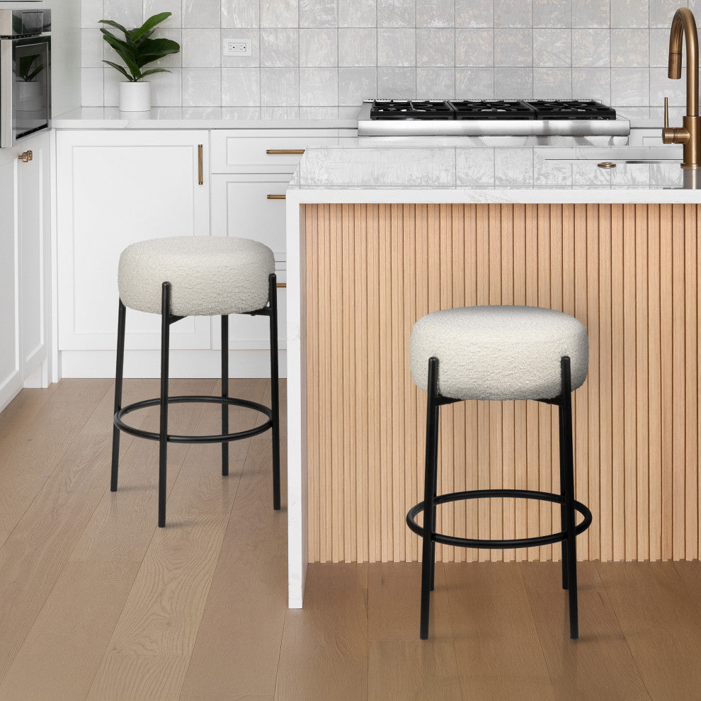 Paola Modern Minimalist Round Backless Metal Cushioned Bar Stool