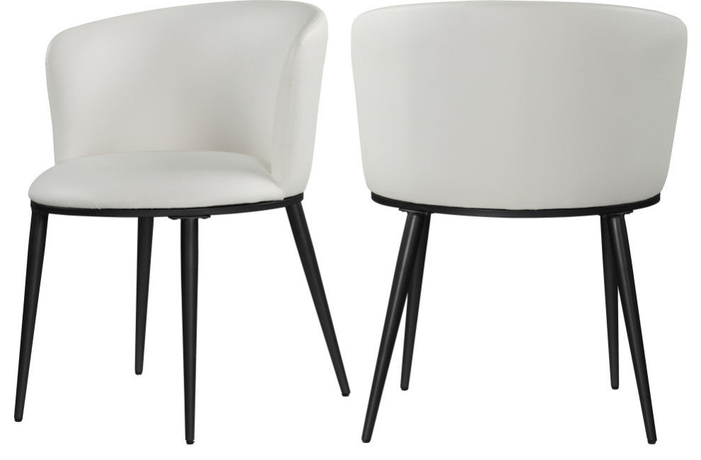 Skylar Dining Chair, Set of 2, White Faux Leather, Matte Black Iron Legs