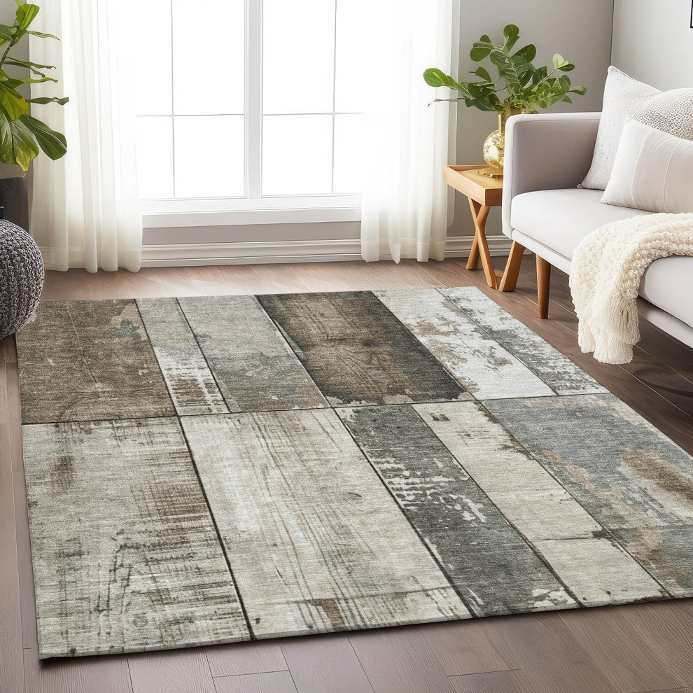 Machine Washable Indoor/Outdoor Chantille ACN1877 Taupe 3' x 5' Rug