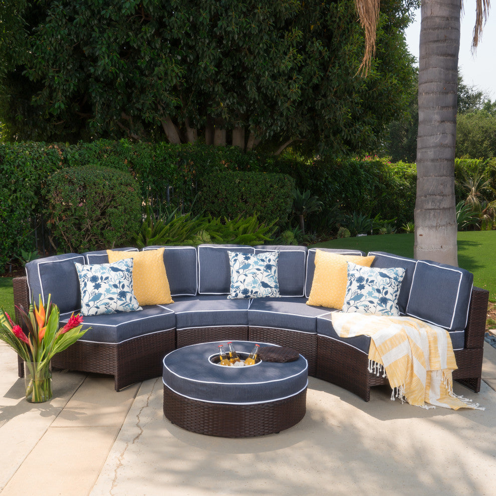 GDF Studio 5-Piece Riviera Ponza Patio Semicircular Sectional Cushions, Navy Blu