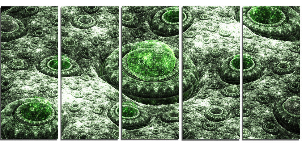 Exotic Green Fractal Landscape, Abstract Wall Art Canvas, 60"x28", 5 Panels