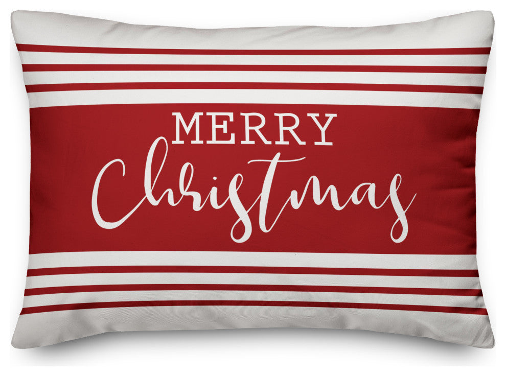Merry Christmas Farmhouse Stripe 14"x20" Indoor / Outdoor Throw Pillow