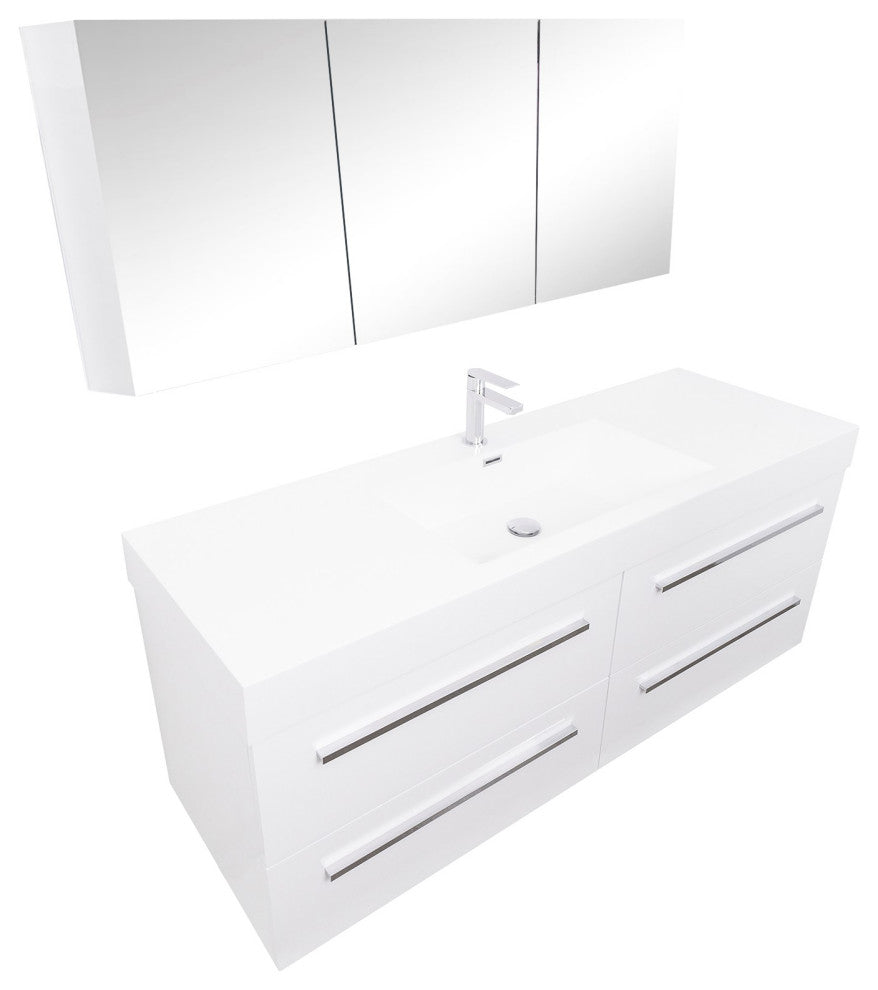Aquamoon Maya Modern Bathroom Vanity Set, White, 59"