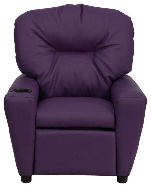 Contemporary Purple Vinyl Kids Recliner With Cup Holder