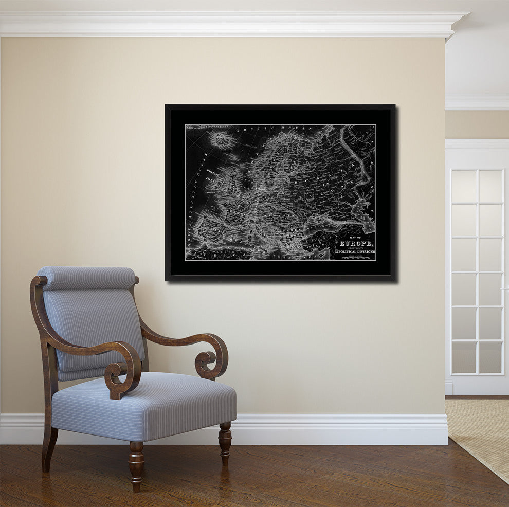 Europe Vintage Monochrome Map Canvas, 16"x21"