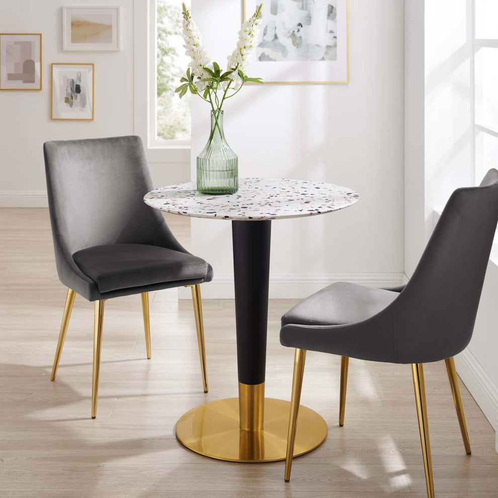 Zinque 28" Round Terrazzo Dining Table, Gold White
