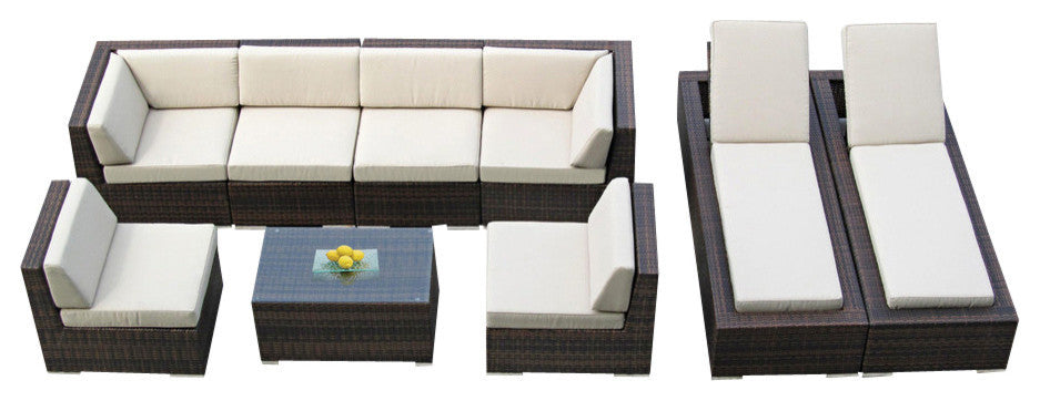 Ohana 9-Piece Black Combination Set, Sunbrella Antique Beige, Mixed Brown