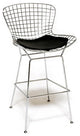 Wire Bar Stool, Chrome Finish, Black Seat Pad