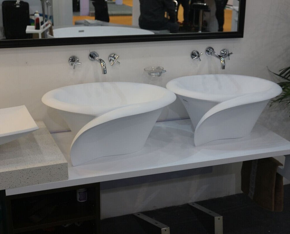 ADM Circular Countertop Vessel Sink, White, 26", Glossy White