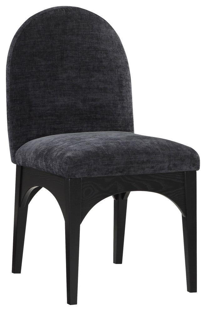 Waldorf Chenille Upholstered Dining Chair, Black, Chenille, Natural Finish, Black, Side Chair, Chenille Fabric, Black Finish