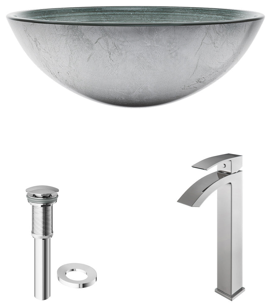 Giovanni 17"L x 17"W Glass Vessel Sink and Duris 12"H Faucet Set