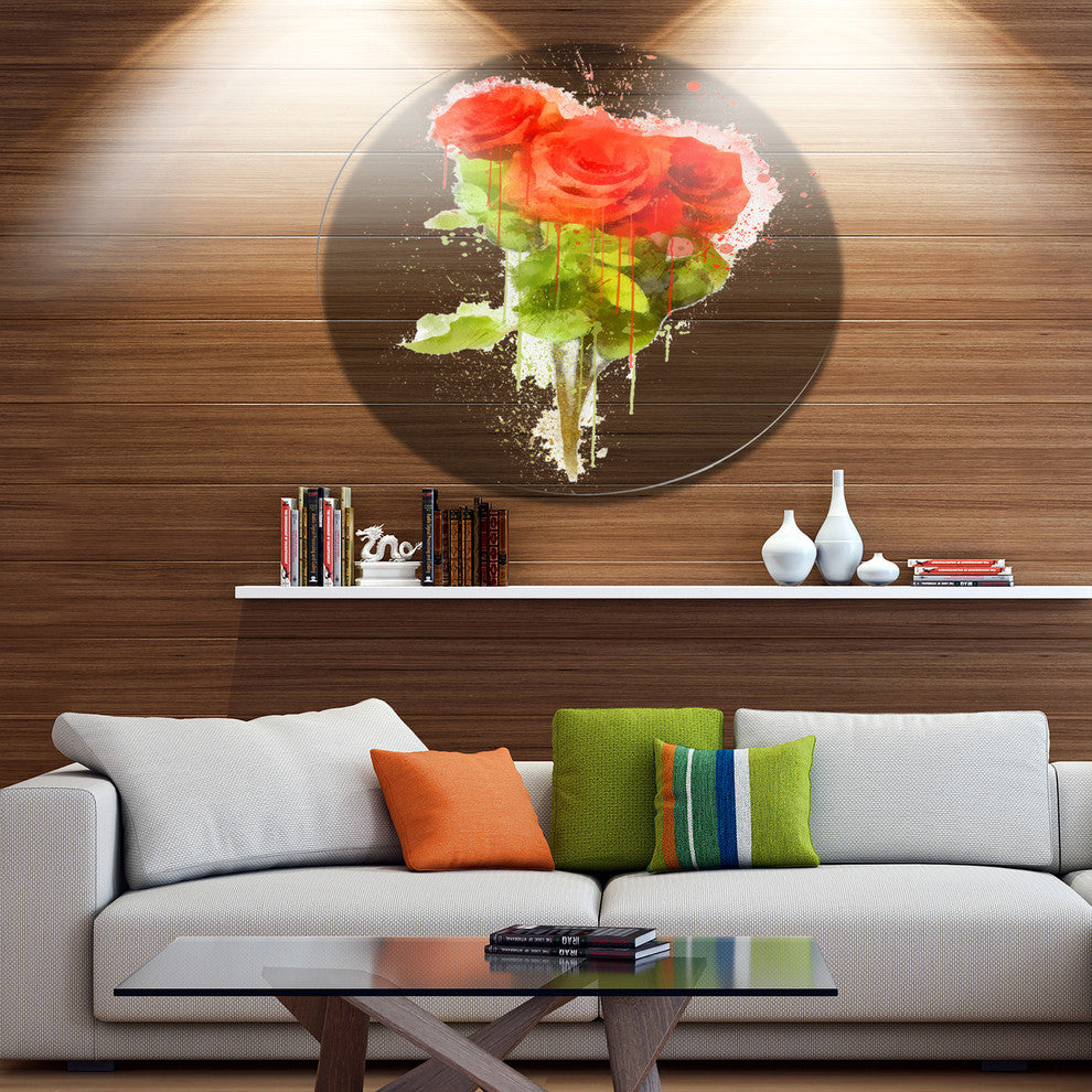 Bunch Of Red Roses Watercolor, Flower Round Wall Art, 36"