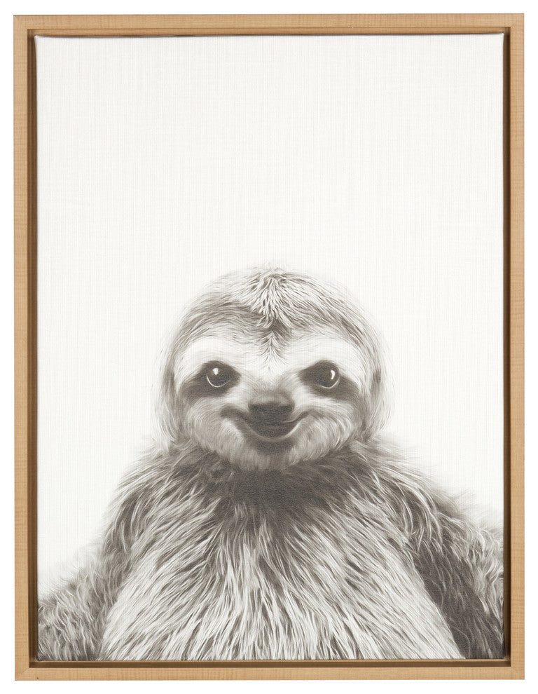 Sylvie Sloth 18x24, Natural Framed Canvas Wall Art by Simon Te Tai
