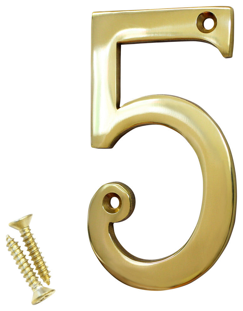 RCH Hardware Brass Modern Curvy House Number, 4-Inch, Various Finishes, Polished