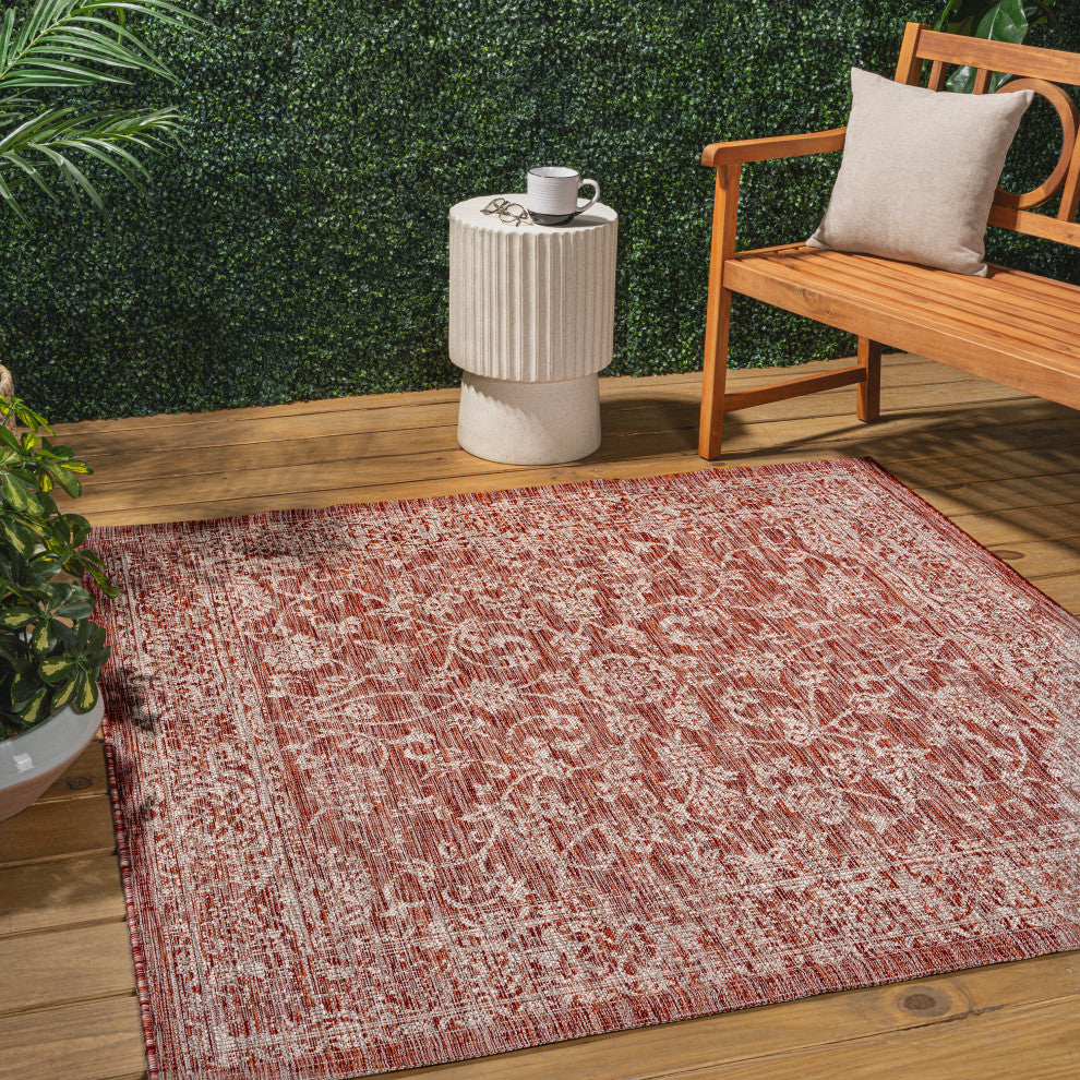 Tela Bohemian Textured Weave Floral Indoor/Outdoor Area Rug