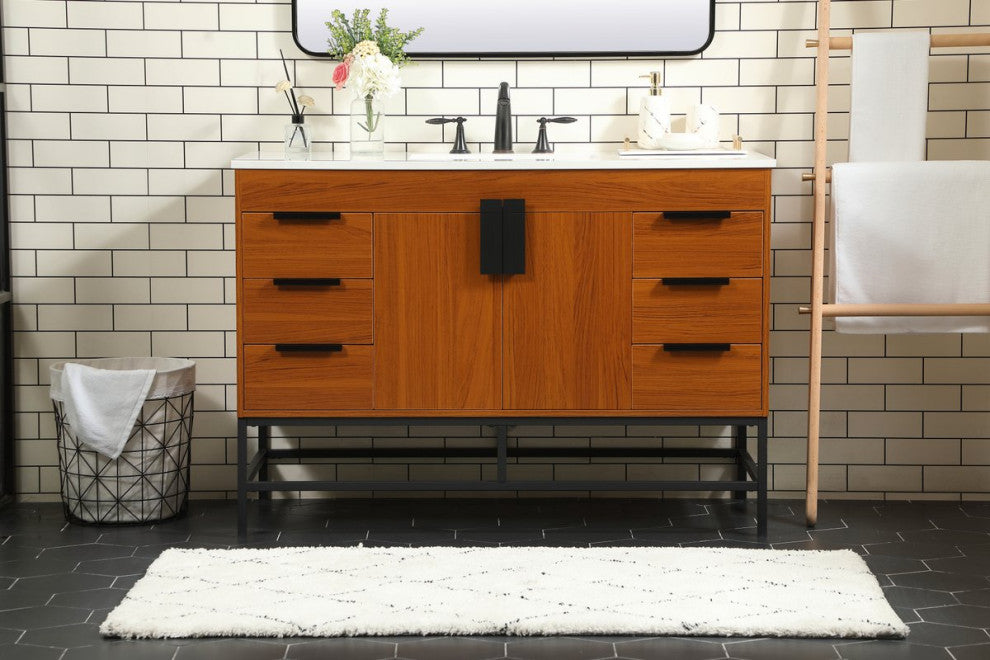 Home Living 22" Modern Teak-Light Bathroom Vanity