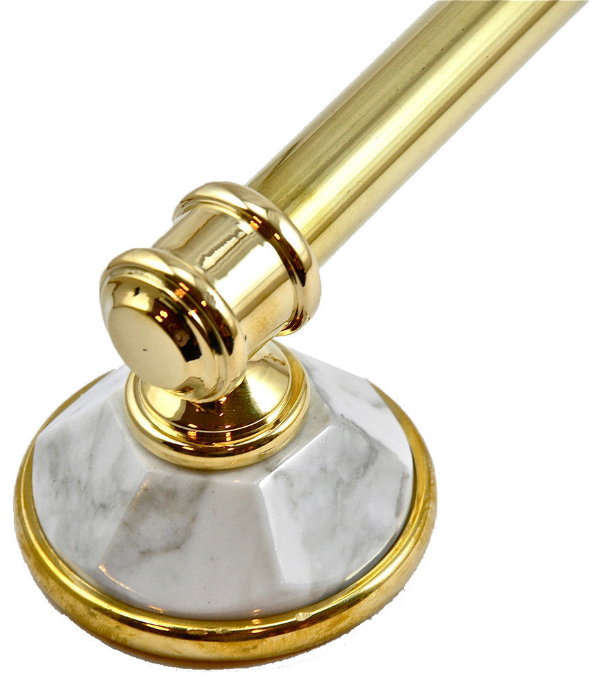 Towel Bar With Arabescato Marble Accents, Unlacquered Bronze