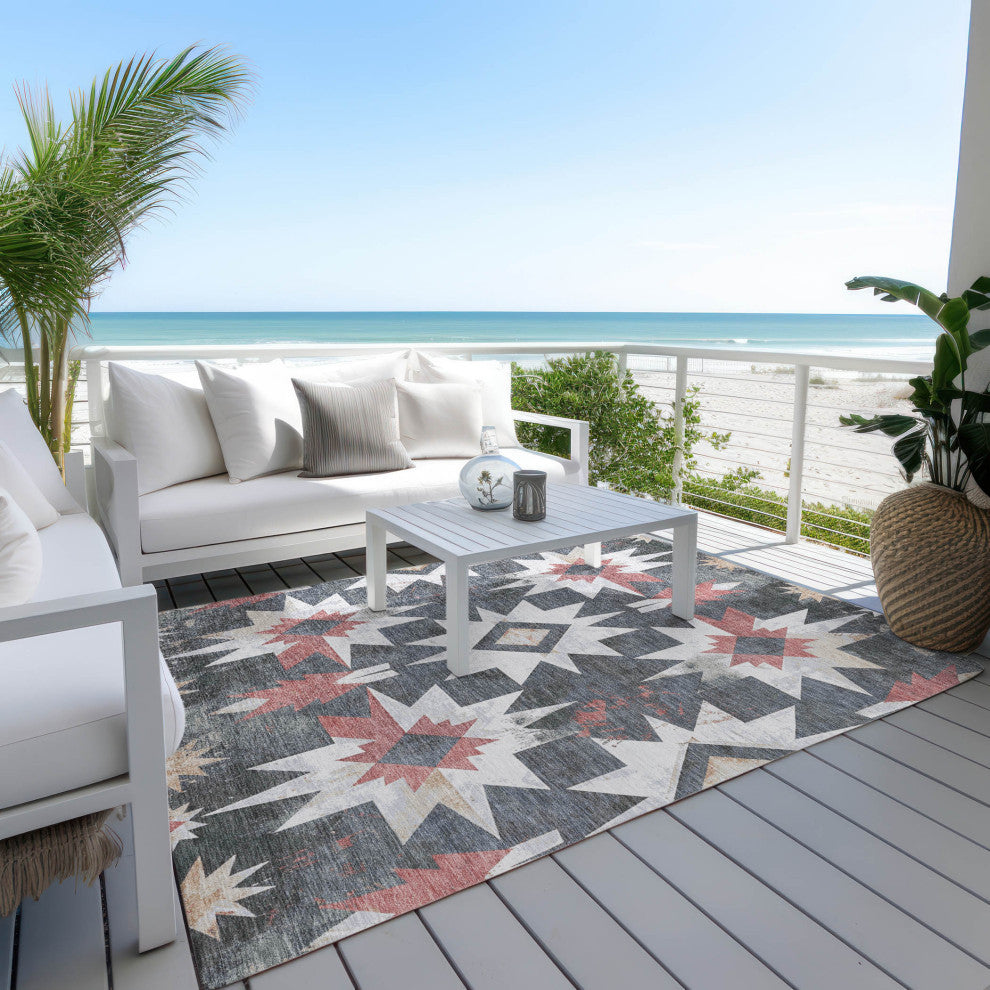 Machine Washable Indoor/Outdoor Chantille ACN1893 Black 10' x 14' Rug